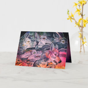 Tarjeta de paquete Wolf de color de agua