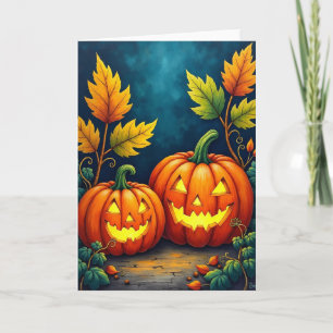 Tarjeta de par de calabazas espeluznantes