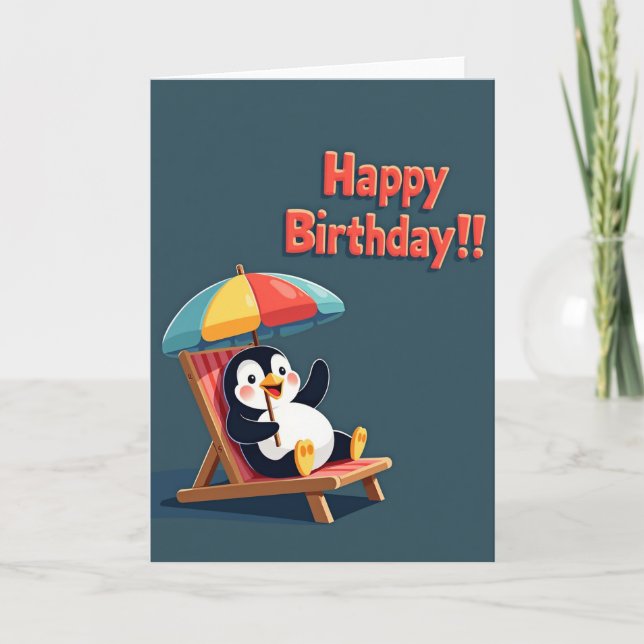 Tarjeta de paraguas de pájaro alegre (Anverso)