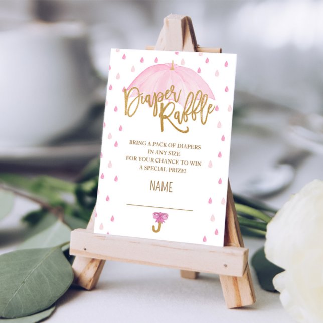 Tarjeta de paraguas rosa Baby Shower Diaper Raffle (Subido por el creador)
