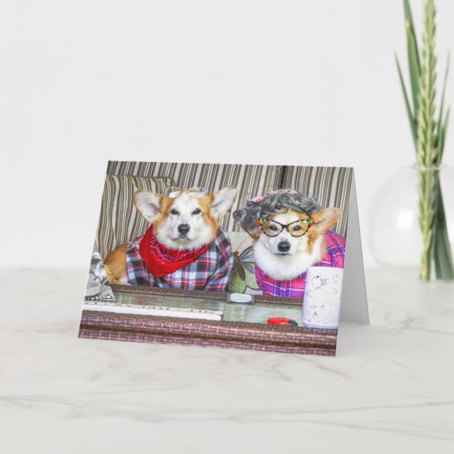 Tarjeta de pareja Corgi en blanco (Anverso)