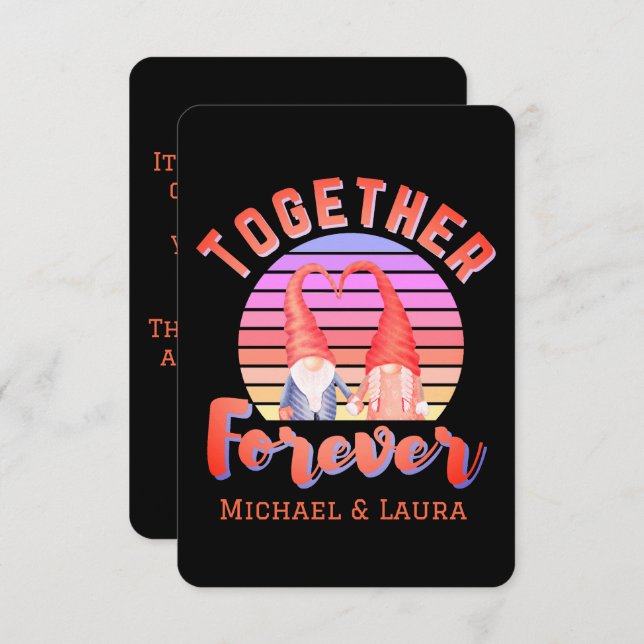 Tarjeta de pareja de gnomos para siempre juntos (Anverso / Reverso)