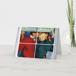 Tarjeta de pareja de Navidades del beso retro