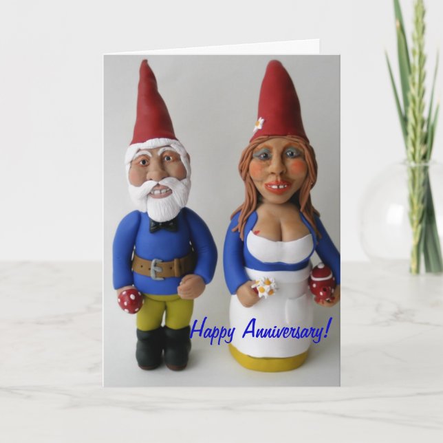 Tarjeta de pareja Gnome Feliz Aniversario (Anverso)