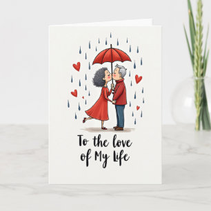 Tarjeta de Pareja Romántica Besándose Bajo la Lluv