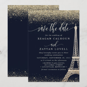 Tarjeta de París Torre Eiffel Marina Oro Save The 