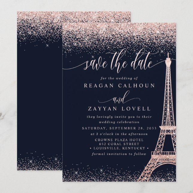 Tarjeta de París Torre Eiffel Rosa Dorado para Gua (Anverso / Reverso)