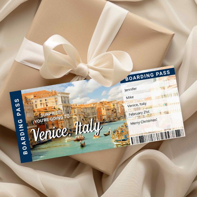 Tarjeta de pasaje de abordaje sorpresa de viaje a  (Venice Italy Trip Surprise Boarding Pass Card)