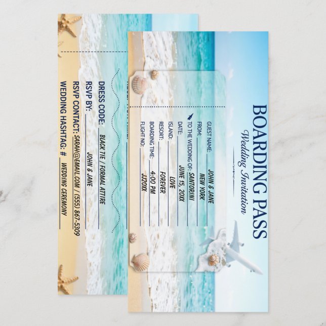 Tarjeta de pasaje de embarque para boda en resort  (Anverso / Reverso)