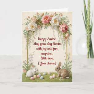 Tarjeta de Pascua Alegre - Conejos con Corona de F