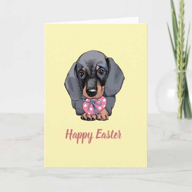 Tarjeta de Pascua amarilla Dachshund (Anverso)