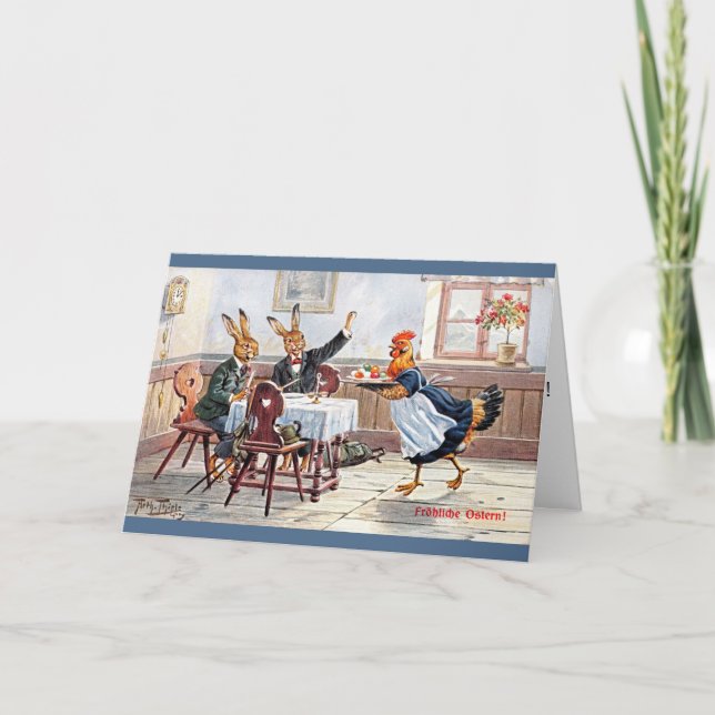 Tarjeta de Pascua Arthur Thiele - Cena de Bunnies  (Anverso)