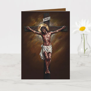 Tarjeta de Pascua Bendita Jesús Crucificado Marrón