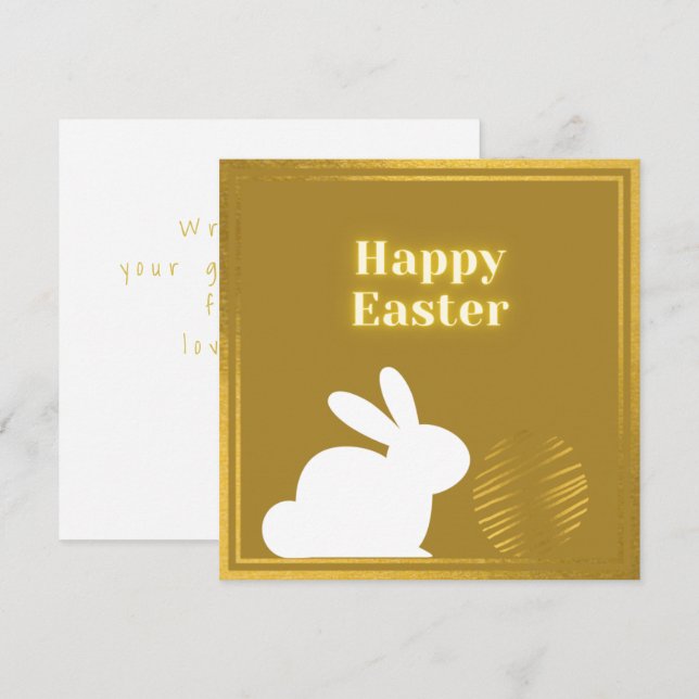 Tarjeta de Pascua Classic Gold White Bunny (Anverso / Reverso)