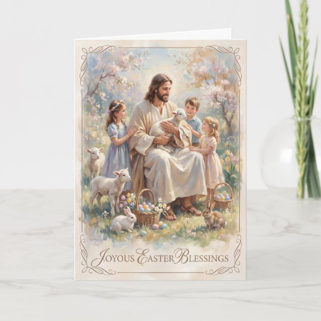 Tarjeta de Pascua con Bendiciones Alegres de Pascu (Anverso)