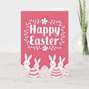 Tarjeta de Pascua con conejo de patrón rosa