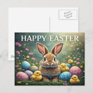 Tarjeta de Pascua con conejo feliz