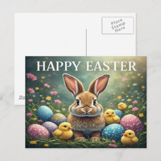 Tarjeta de Pascua con conejo feliz