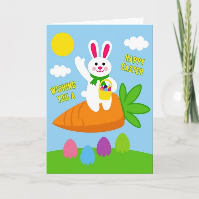 Tarjeta de Pascua con conejo que saluda (Anverso)