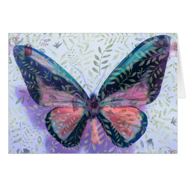 Tarjeta de Pascua con fantasía de jardín de maripo (Anverso (Horizontal))