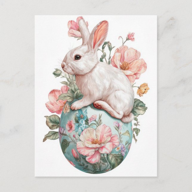 Tarjeta de Pascua con Flores y Conejito de Pascua (Anverso)