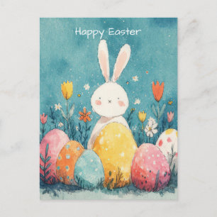 Tarjeta de Pascua con Flores y Conejito de Pascua