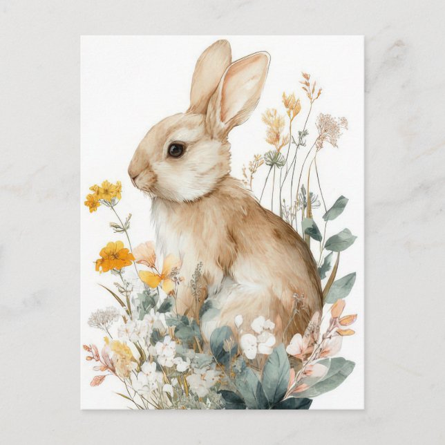 Tarjeta de Pascua con Flores y Conejito de Pascua (Anverso)