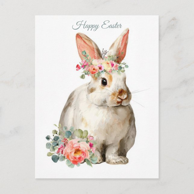 Tarjeta de Pascua con Flores y Conejito de Pascua (Anverso)