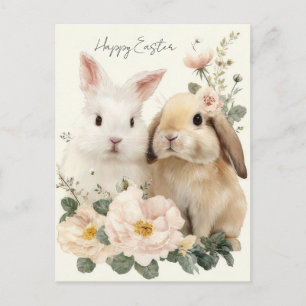 Tarjeta de Pascua con Flores y Conejito de Pascua