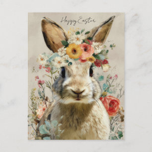 Tarjeta de Pascua con Flores y Conejito de Pascua