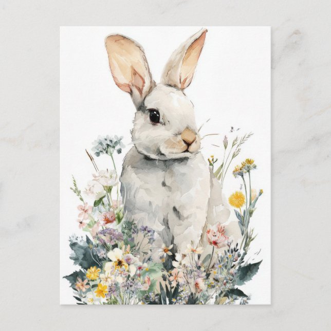 Tarjeta de Pascua con Flores y Conejito de Pascua (Anverso)