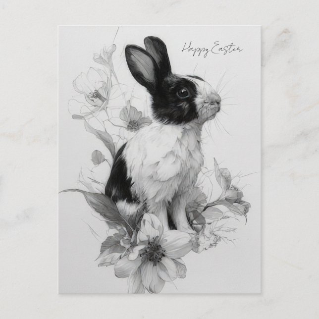 Tarjeta de Pascua con Flores y Conejito de Pascua (Anverso)