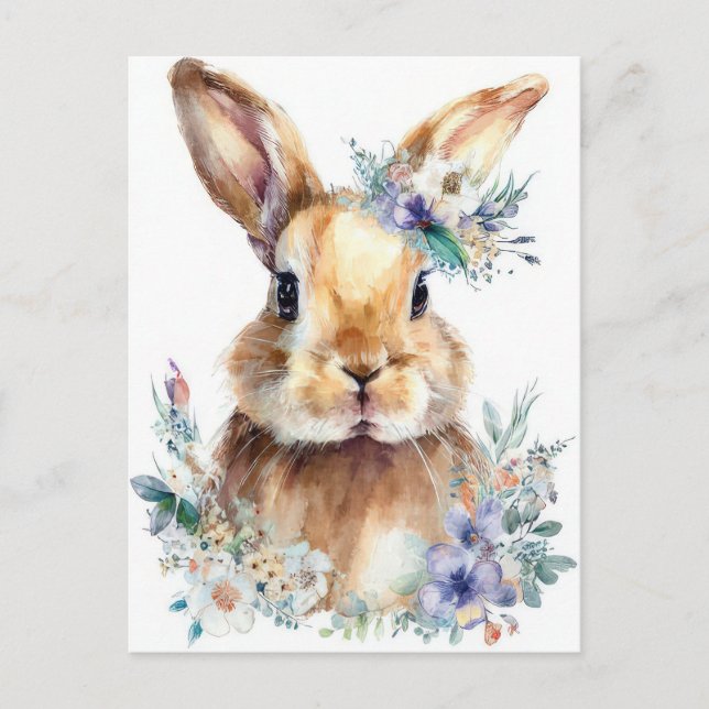 Tarjeta de Pascua con Flores y Conejito de Pascua (Anverso)