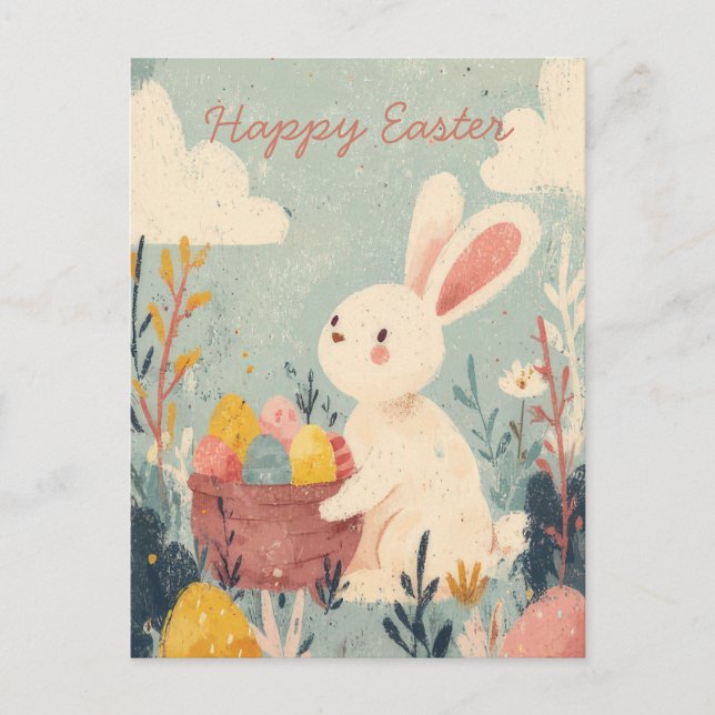 Tarjeta de Pascua con Flores y Conejito de Pascua (Anverso)