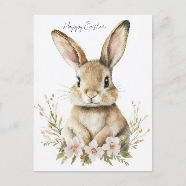Tarjeta de Pascua con Flores y Conejito de Pascua (Anverso)