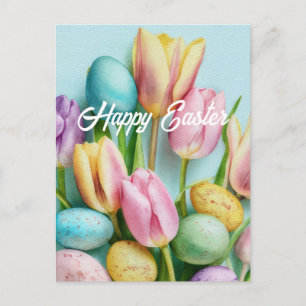 Tarjeta de Pascua con Flores y Huevos de Pascua