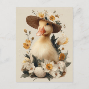 Tarjeta de Pascua con Flores y Pollito de Pascua