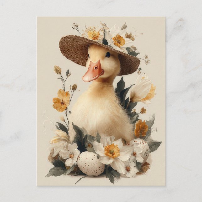 Tarjeta de Pascua con Flores y Pollito de Pascua (Anverso)