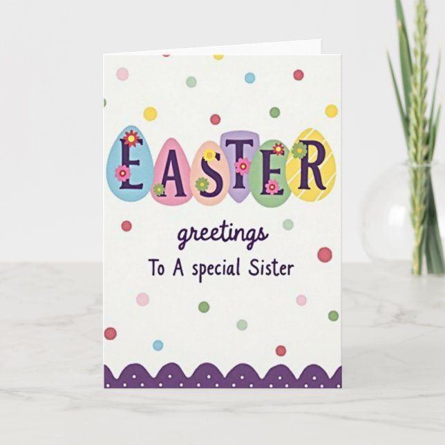 Tarjeta de Pascua con forma de huevo para hermana (Anverso)