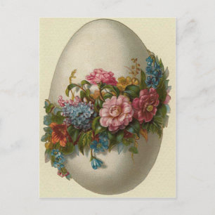 Tarjeta de Pascua con Huevo de Pascua Antiguo y Fl