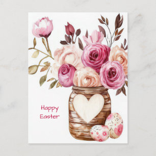 Tarjeta de Pascua con huevos de Pascua y flores