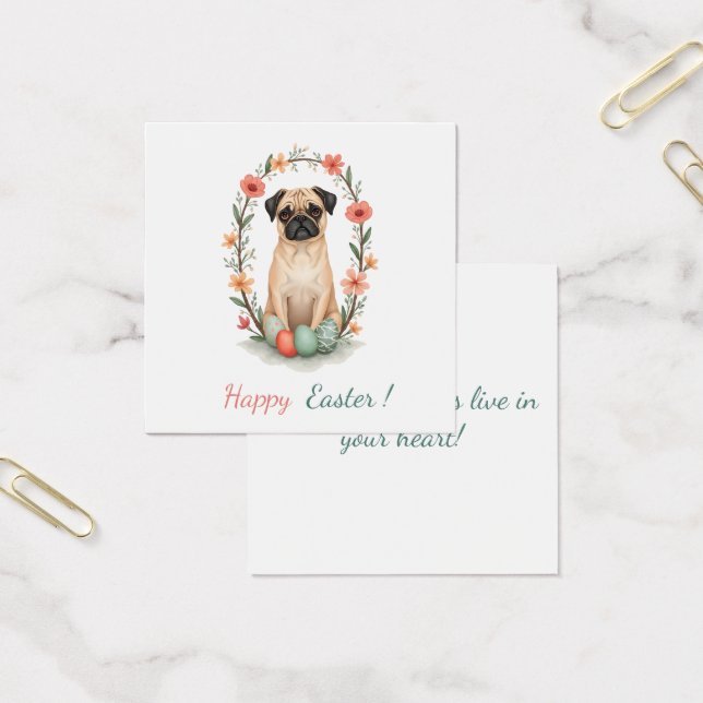 Tarjeta de Pascua con imagen de un pug (Oficina)