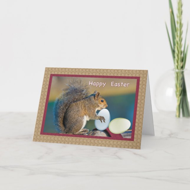Tarjeta de pascua con la ardilla y los huevos (Anverso)
