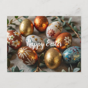 Tarjeta de Pascua con oro y huevos pintados