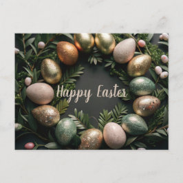 Tarjeta de Pascua con oro y huevos verdes