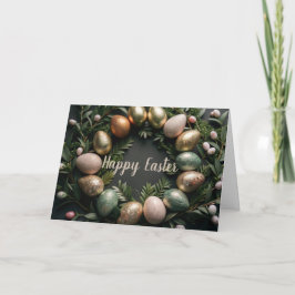 Tarjeta de Pascua con oro y huevos verdes