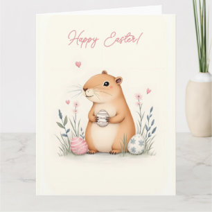 Tarjeta de Pascua con un capibara en colores paste