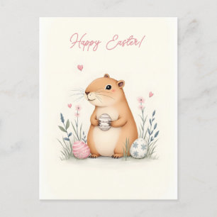Tarjeta de Pascua con un capibara en colores paste