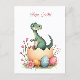 Tarjeta de Pascua con un dinosaurio en colores pas