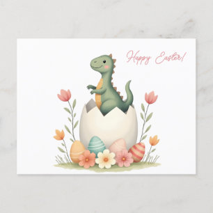 Tarjeta de Pascua con un dinosaurio en colores pas